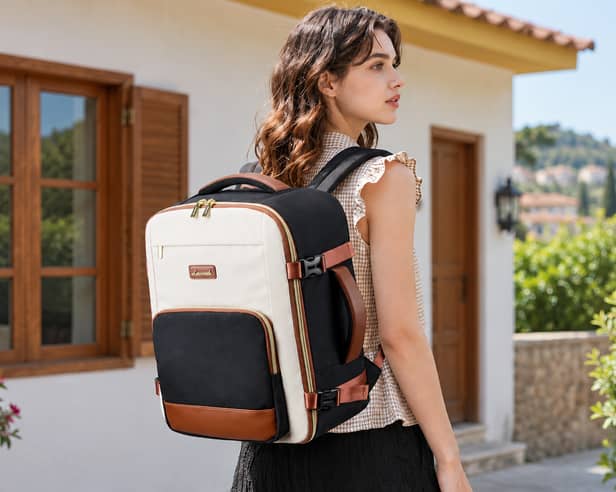 The LOVEVOOK 24-litre cabin backpack measures 40 x 30 x 20cm and features multiple compartments for travel essentials.