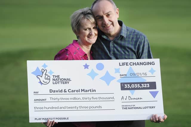 Hawick couple David and Carol Martin celebrating their £33m Lotto win in January 2016.