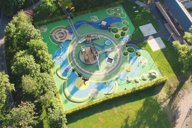 An aerial view of the playpark in Hawick's Wilton Lodge Park.