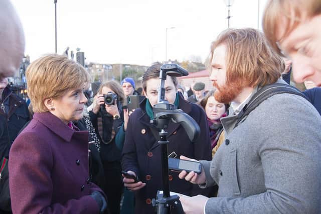Nicola Sturgeon being interviewed in Hawick by the Southern's Joseph Anderson.