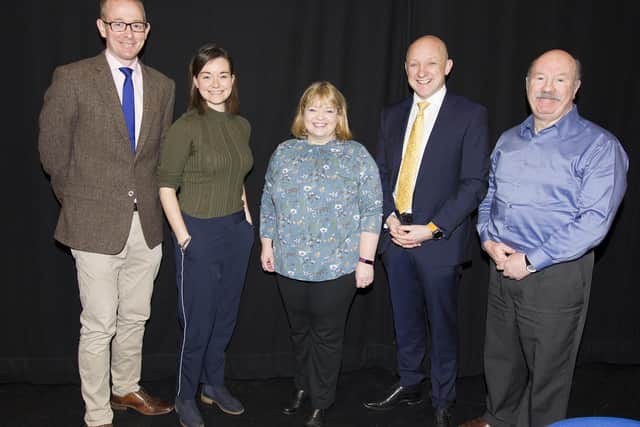 John Lamont, Jenny Marr, Kirsten Campbell, Ian Davidson and Calum Kerr at BBC Scotland's general election hustings at the Heart of Hawick.