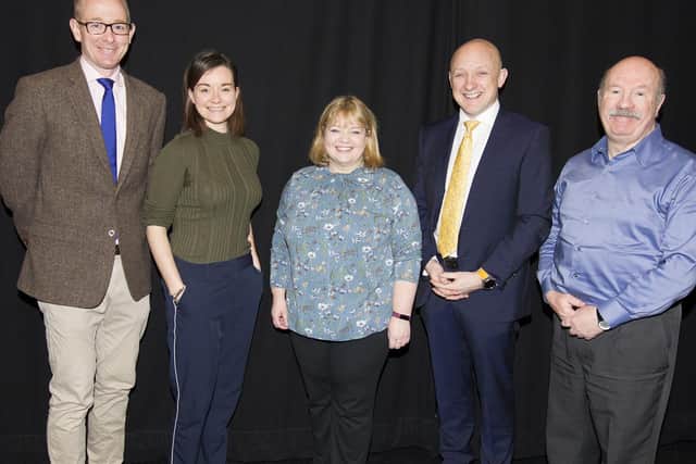 John Lamont, Jenny Marr, Kirsten Campbell, Ian Davidson and Calum Kerr at BBC Scotland's general election hustings at the Heart of Hawick on Monday.