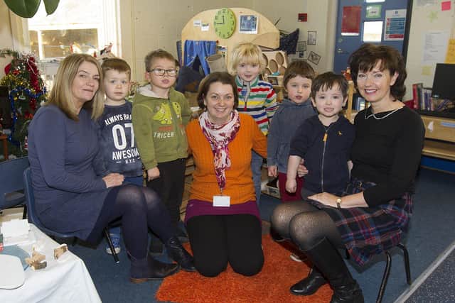 Ednam Primary School nursery pupils with their teachers Tessa Simpson, Myra Morton and Kate Allen.