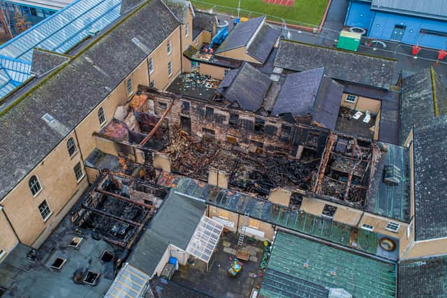 Damage caused by the fire at Peebles High School.