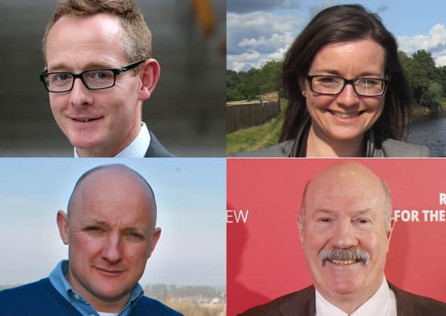 Candidates for Berwickshire, Roxburgh and Selkirk: (clockwise from top left) John Lamont, Jenny Marr, Ian Davidson and Calum Kerr.