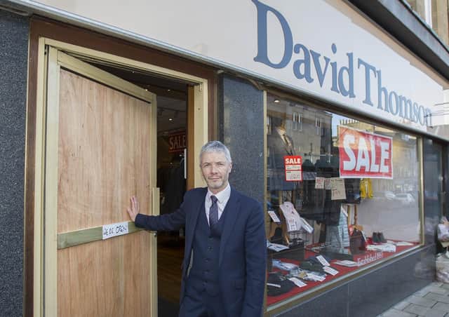 Mark Fotheringham outside David Thomson and Son outfitters in Jedburgh.