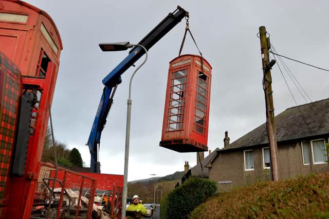 A phonebox being removed at Netherdale in Galashiels this month.
