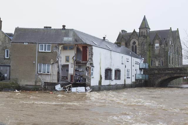 Sonia's Bistro in Hawick partly collapsed into the Teviot on Sunday as Storm Ciara took its toll.