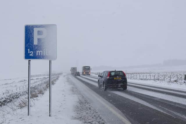 Snow on the A7 between Selkirk and Hawick today.