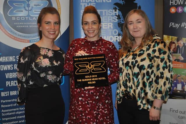 The Queen's Head Hotel in Kelso was among the winners at this year's Best Bar None award ceremony for the Borders, held at the Buccleuch Arms in St Boswells. Pictured collecting its award are, from left, Jo Aitken, Julie Ann Beck and Anna Ewart.