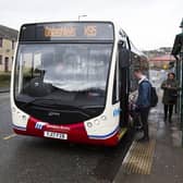 An X95 Galashiels bus at Mart Street in Hawick on Tuesday before the stops there were relocated to nearby North Bridge Street.