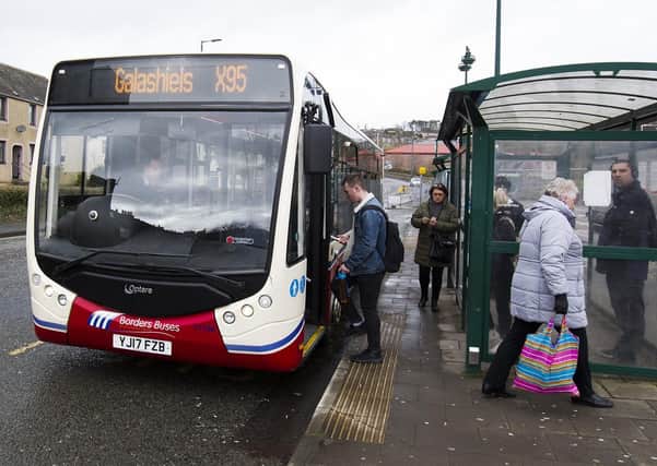 An X95 Galashiels bus at Mart Street in Hawick on Tuesday before the stops there were relocated to nearby North Bridge Street.