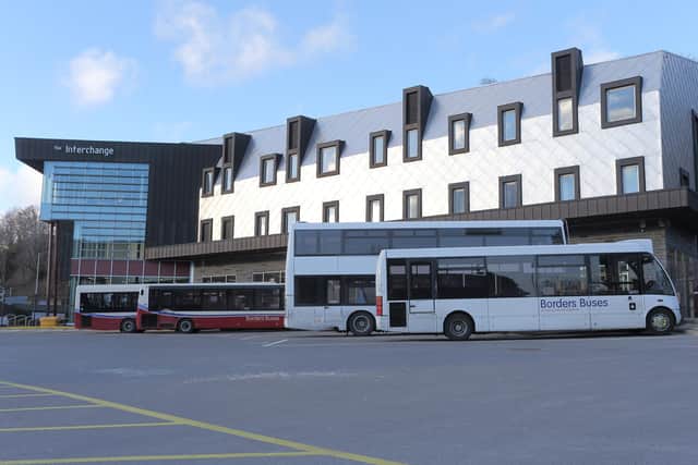 Borders Buses services at Galashiels transport interchange.