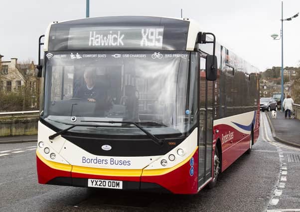 An X95 bus at Mart Street in Hawick.