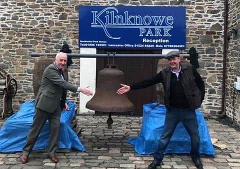 Danny Howard and Jimmy Drummond ring the old Stow church bell at Galashiels’ Kilnknowe caravan park
