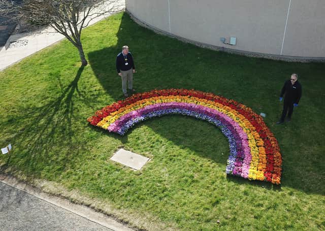 A floral rainbow tribute at the Borders General Hospital.