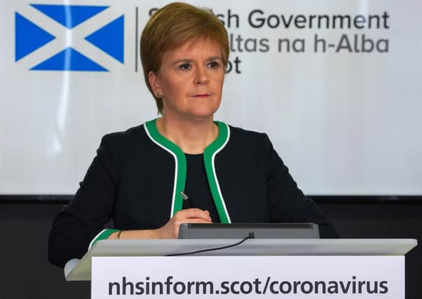 Scottish first minister Nicola Sturgeon at today's daily Covid-19 briefing. (Photo by Scottish Government/AFP via Getty Images)