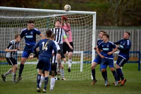 Vale of Leithen, seen here pressurising the Upper Annandale goal in 2017, will be in the Lowland League next term (archive image by Alwyn Johnston)