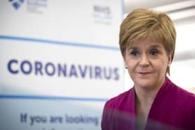 Scotland's first minister, Nicola Sturgeon, at the NHS 24 contact centre at the Golden Jubilee National Hospital in Glasgow. (Photo by Jane Barlow/pool/AFP via Getty Images)