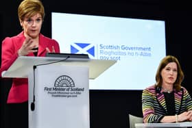 Scottish first minister Nicola Sturgeon and chief medical officer Catherine Calderwood announcing yesterday's coronavirus figures. (Photo by Jeff J Mitchell/Getty Images)