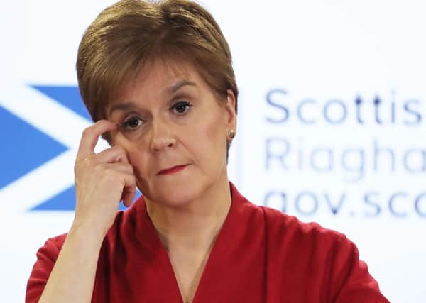 Scotland's first minister, Nicola Sturgeon, giving a coronavirus update briefing in Edinburgh yesterday. (Photo by Andrew Milligan/WPA/Pool/Getty Images)