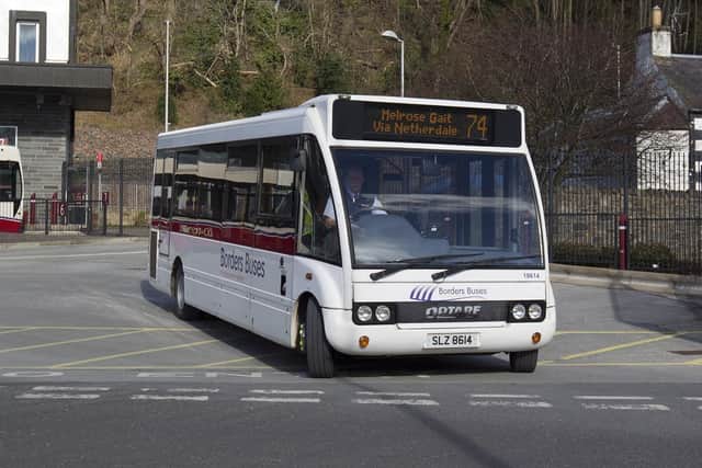 A 74 bus for Melrose Gait at Galashiels transport interchange.