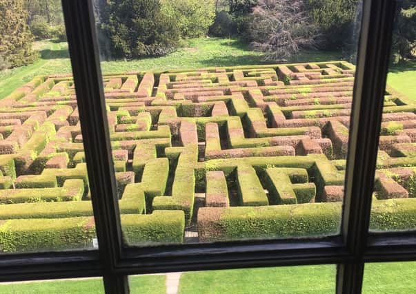 A view out of a window at Traquair House at Innerleithen.