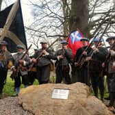 Historical re-enactors at the opening of a walk at the Philiphaugh battlefield in 2013.