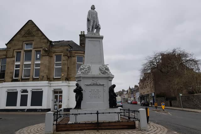 Salute to a Selkirk son...statue of Mungo Park stands proudly in Selkirk where a plaque details the explorer’s life. (Pic: Kevin Janiak)