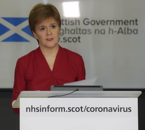 Scottish first minister Nicola Sturgeon giving an update on coronavirus statistics today in Edinburgh.