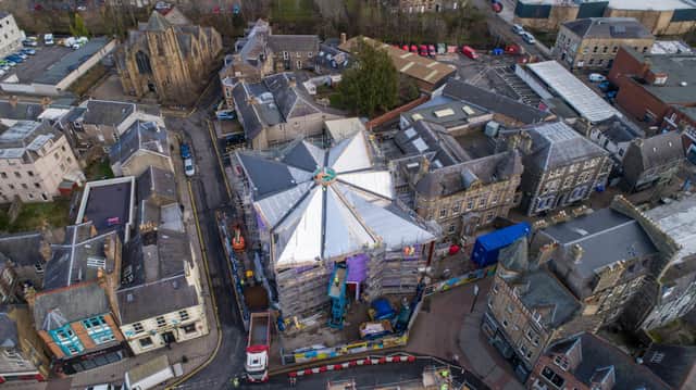 An aerial view of the Great Tapestry of Scotland visitor centre being built in Galashiels.
