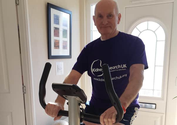 Thom Veitch, 71, of Galashiels, on his exercise bike.