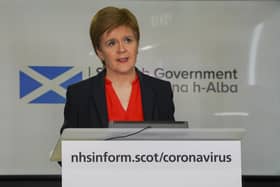 Scottish Government first minister Nicola Sturgeon at a briefing in Edinburgh yesterday.