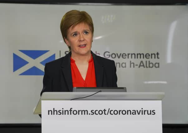 Scottish Government first minister Nicola Sturgeon at a briefing in Edinburgh yesterday.