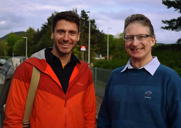 Walking Britain's Lost Railways presenter Rob Bell with Campaign for Borders Rail chairman Simon Walton at Tweedbank station.