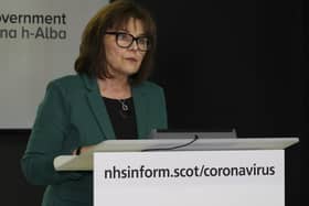 Scottish Government health secretary Jeane Freeman giving a Covid-19 update in Edinburgh today.