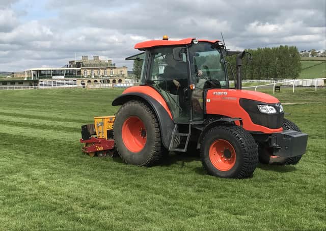 Work taking place at Kelso racetrack earlier today (Tuesday), where grounds taff have come off furlough to resume maintenance work and are maintaining appropriate social distancing.