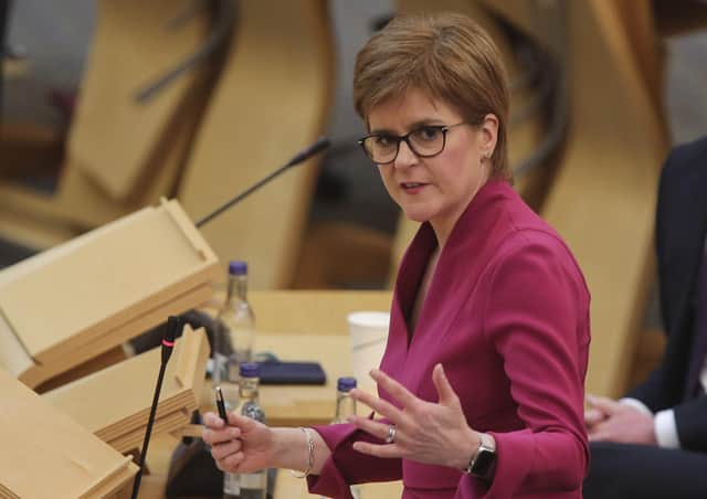 Scottish first minister Nicola Sturgeon at Holyrood today. (Photo by Fraser Bremner/pool/Getty Images)