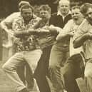 Competitors put their backs into it during the tug o' war event at Earlston's Civic Week Saturday on July 13, 1995.