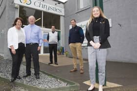 Marion and Bob Chrystie, owners of Chrysties in Hawick, with staff Derek Sharratt, Keith Hedley and Beth Jackson.