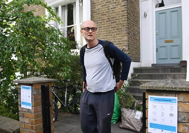 LONDON, ENGLAND - MAY 26: Chief Advisor to Prime Minister Boris Johnson, Dominic Cummings leaves his home on May 26, 2020 in London, England. On March 31st 2020 Downing Street confirmed to journalists that Dominic Cummings, senior advisor to British Prime Minister Boris Johnson, was self-isolating with COVID-19 symptoms at his home in North London. Durham police have confirmed that he was actually hundreds of miles away at his parent's house in the city having travelled with his wife and young son. (Photo by Leon Neal/Getty Images,)