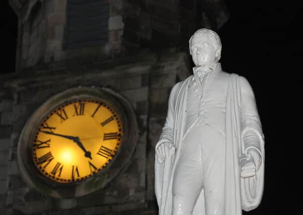 Sir Walter Scott's statue in Selkirk's Market Place.