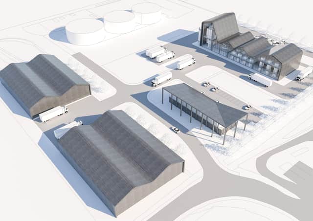 How a whisky distillery being planned at Charlesfield industrial estate in St Boswells would look.