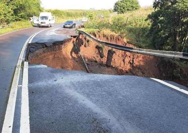 A huge collapse on the A68 near Fala following last night's heavy thunderstorms. A detour is in place.