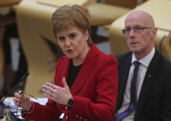 First minister Nicola Sturgeon at the Scottish Parliament today, August 12. (Photo by Fraser Bremner/pool/Getty Images)