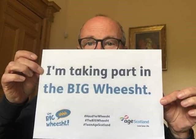 Peek-a-boo...Fred MacAulay is backing Age Scotland's campaign by asking you to Haud Yer Wheesht this September.