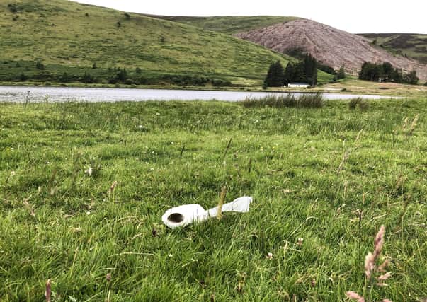 Litter, including a toilet roll, left by wild campers at St Mary's Loch.