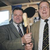 2011 silver jubilee Hawick cornet David Nuttall presenting his acting
father, Bert Wear, with a walking stick.