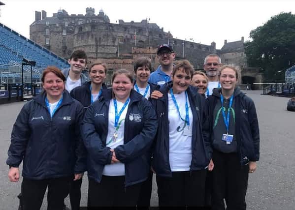 Riddles Fiddles members at Edinburgh Castle for the Tattoo.