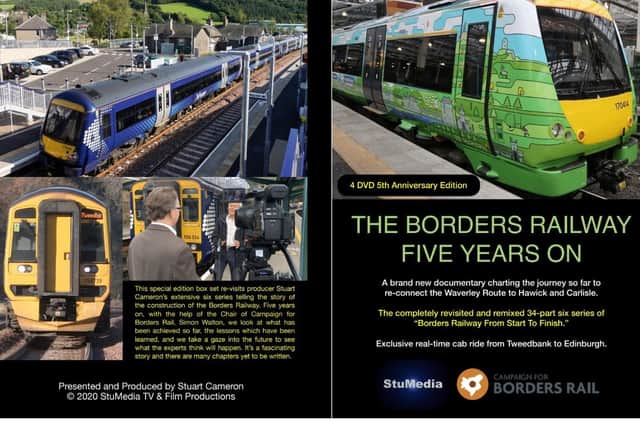 The front and back covers of the Borders Railway Five Years On, a new DVD box set out now.